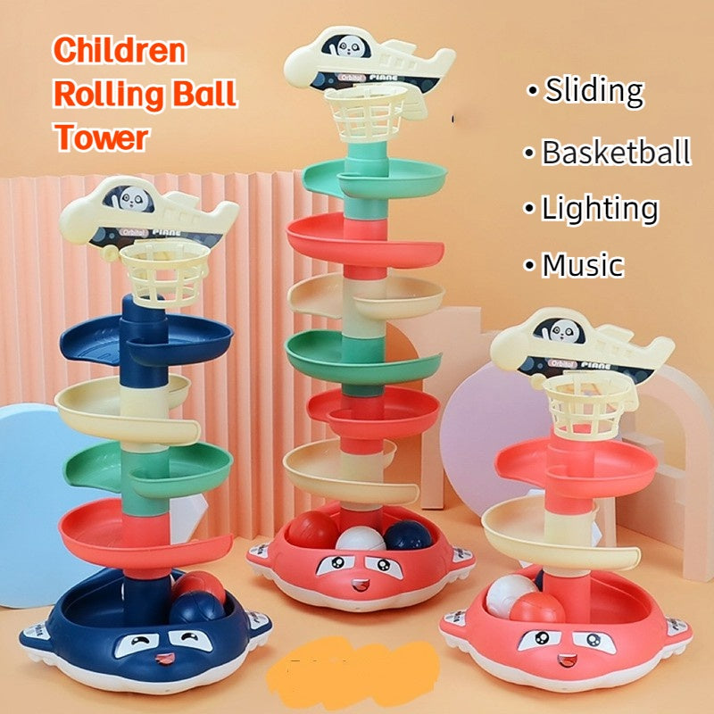 Children Rolling Ball Tower With Light Music Baby Building Block Slot Track Toy Toddler Educational Toy