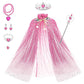 Girls Cape with Tiara Crown Wand Jewelry Set Princess Cloak for Little Girl Princess Birthday Party Dress Up Accessories