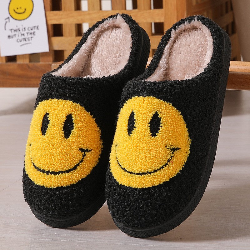 Cute Smiley Face Slippers Home Couple Plush Slippers Winter Warm Bedroom Plush Cotton Shoes Indoor Anti Slip Step-ins