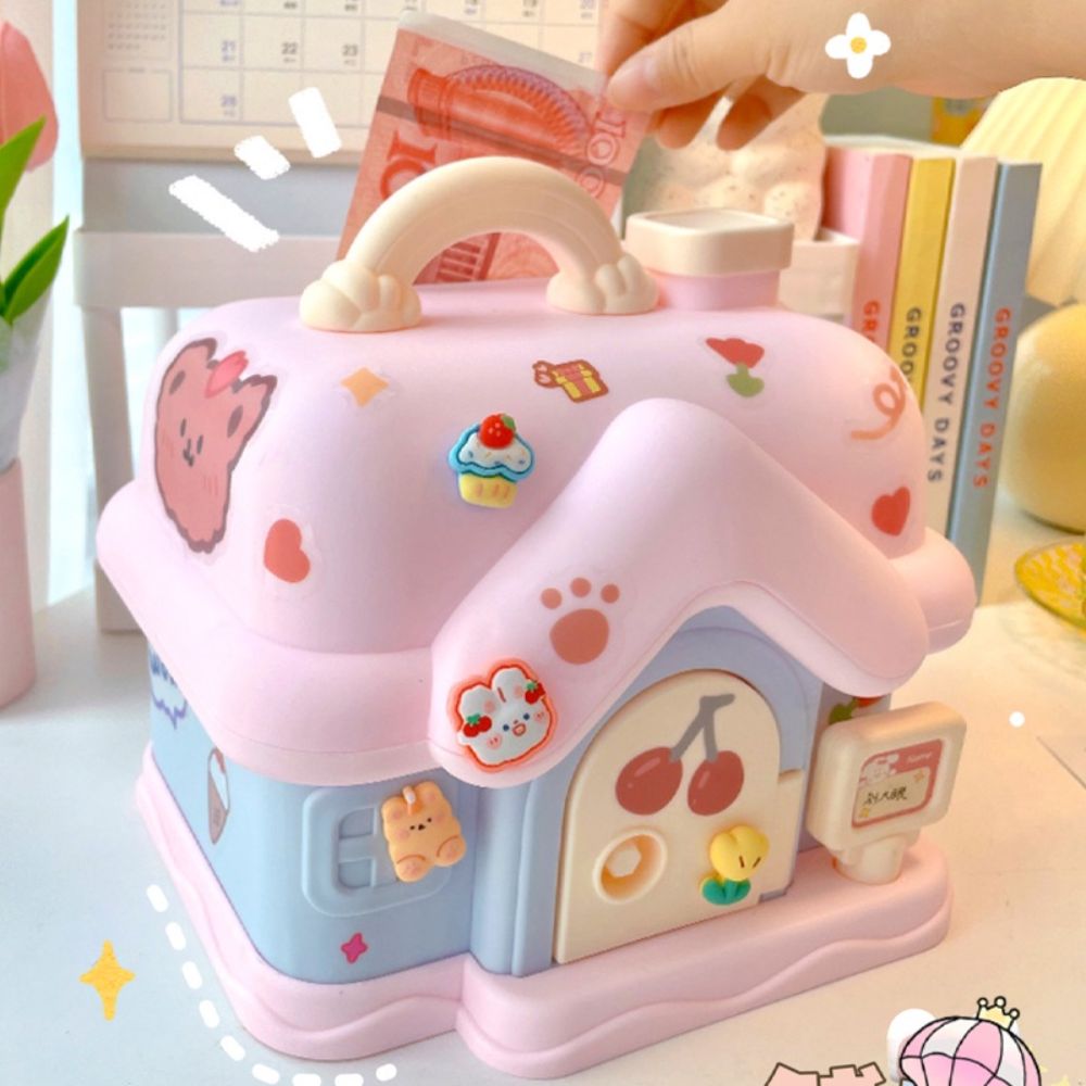 Wislibe🇩🇪 New Large Capacity (Include Stickers) Cartoon Piggy Bank Coin Bank Kawaii Girl Gift Small House Piggy Bank