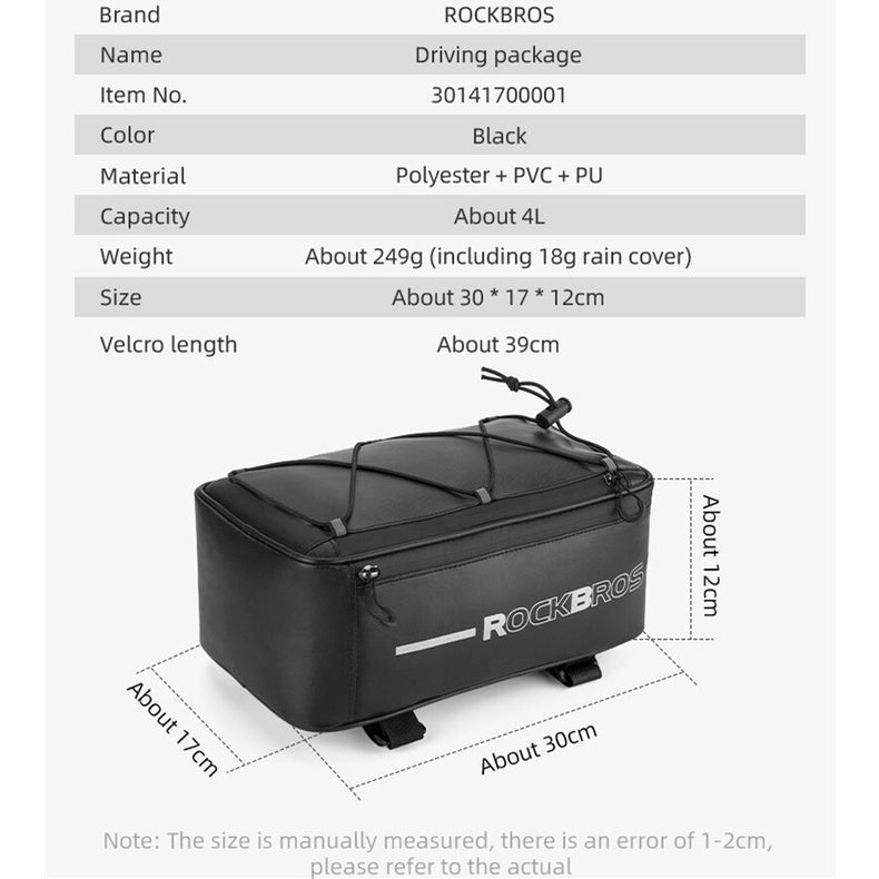 ROCKBROS Bike Bag Waterproof Cycling Travel Trunk Bag Seat Saddle Pannier MTB Electric Bicycle Reflective Luggage Carrier