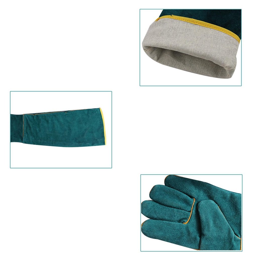 Anti-Bite Safety Gloves Ultra Long Leather Green Pets Grip Biting Protective Gloves for Catch Dog Cat Reptiles Animal