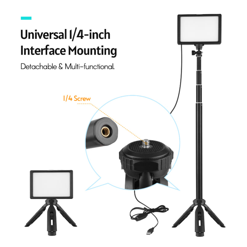 USB LED Video Light Kit Photography Lighting 3200K-5600K 120pcs Beads 14-level Dimmable with 148cm/58in Adjustable Stand