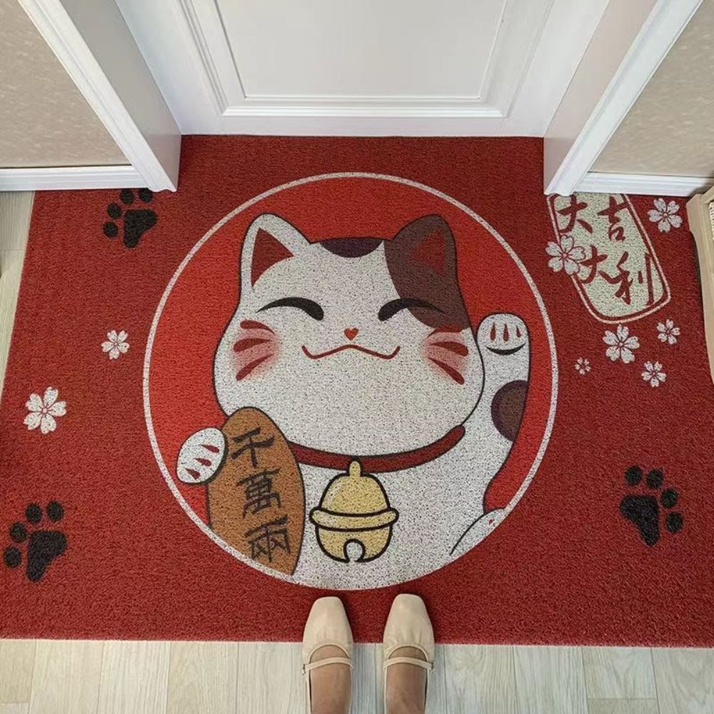 Lucky Cat Door Floor Mats Entrance Can Be Cut Red Silk Rings Household Foot Carpets Safe Carpet And Rugs Floor Mats