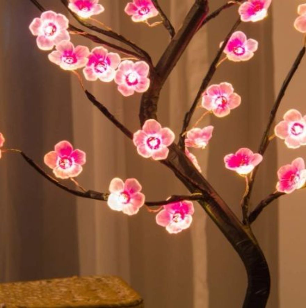 Home Decoration USB/Battery Powered Touch Switch Bonsai Cherry Blossom Pearl Desktop Tree LED Night Lamp Light Unique