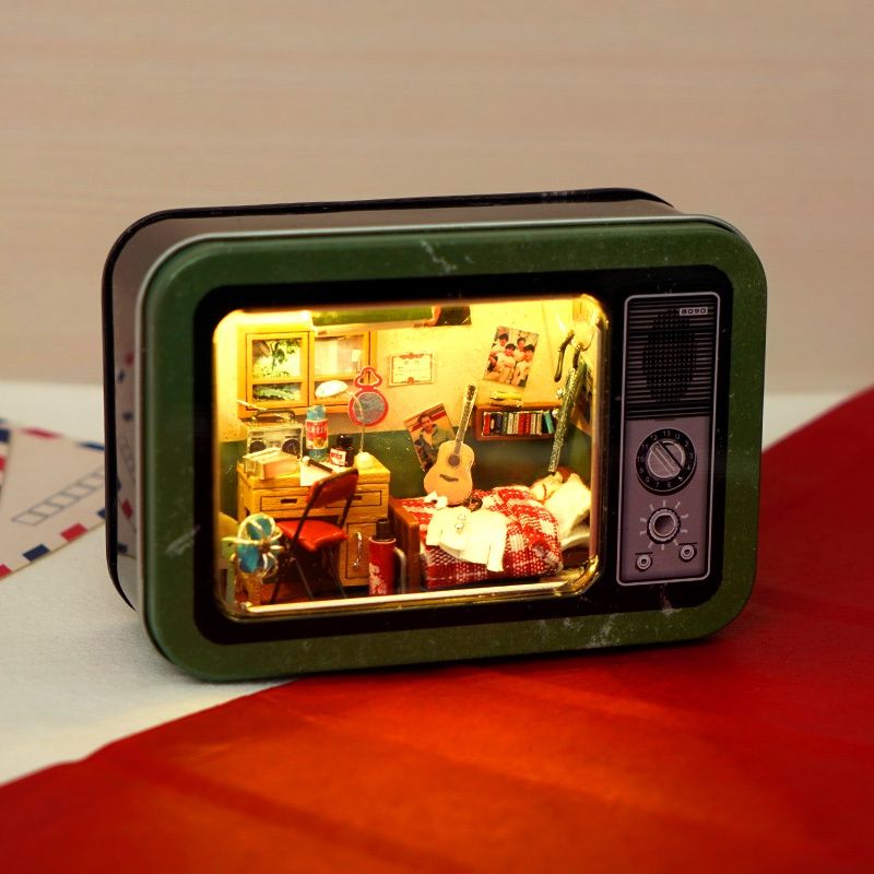 Cute DIY Dollhouse Miniature Kit with Furniture , Nostalgic Film Record Mini DIY Box Theater with LED Lights Gift Ideas