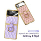 For Galaxy Z Flip 3 Case with Finger Ring Holder Ultra Thin Protective Back Cover Ring Plating Leather Screen Protector