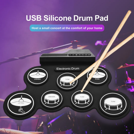 Compact Portable USB Roll-Up Silicone Drum Pad Set Digital Electronic Kit with Drumsticks and Sustain Pedal