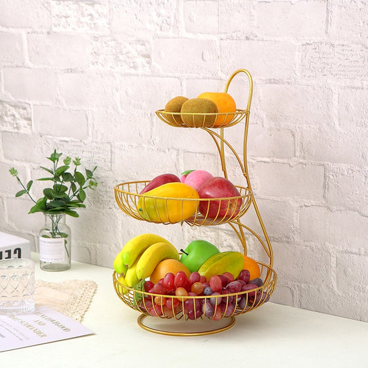 3 Tiers Golden Fruit Storage Baskets Nordic Tier Gold Vegetables Kitchen Organizer Fruit Basket Living Room Home Rack