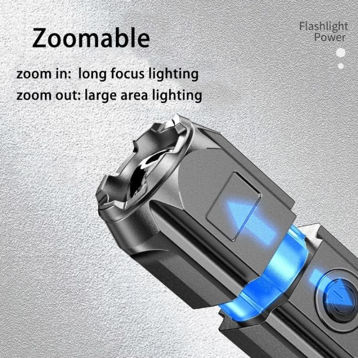 Led Flashlight Super Bright Zoomable USB Rechargeable Tactical Torch for Camping Hiking Fishing Water-proof