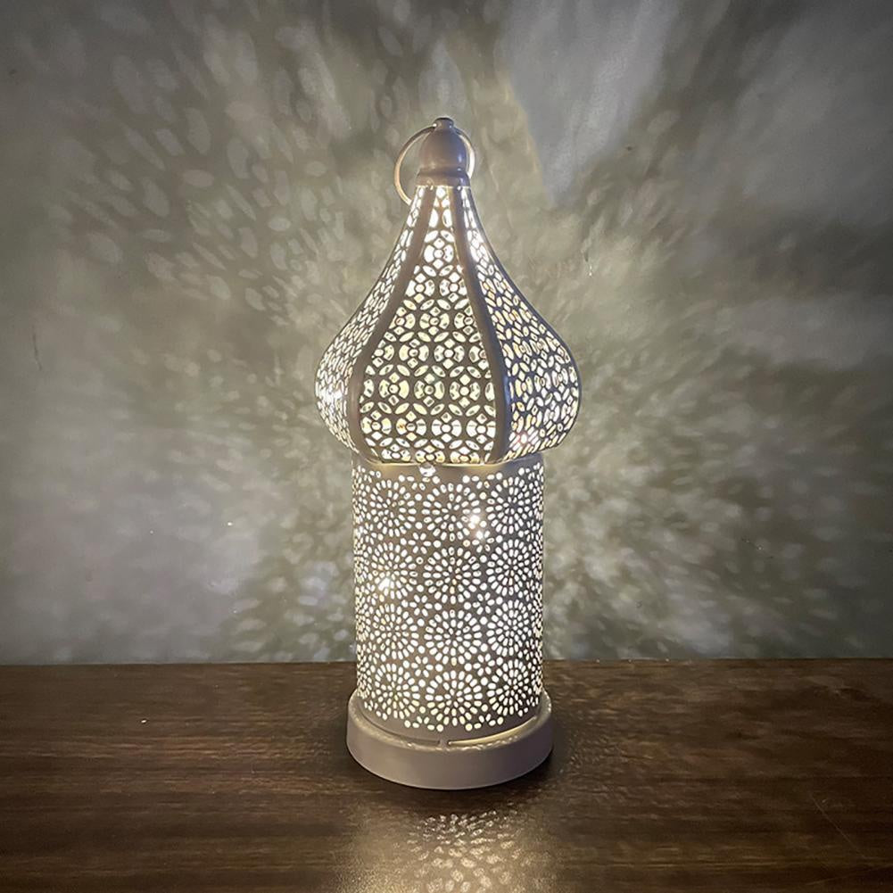 Retro Style Moroccan Lantern White LED Light Hollow Desk Lamp For Bedroom LivingRoom Atmosphere Decorative Lamp Ornament