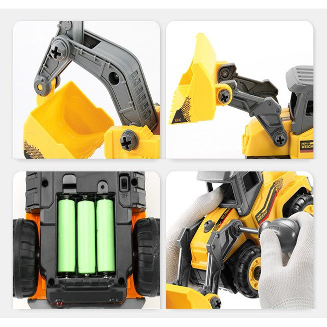 Kids DIY Remote Control Excavator Bulldozer Car Toy Truck Construction Vehicle Movable