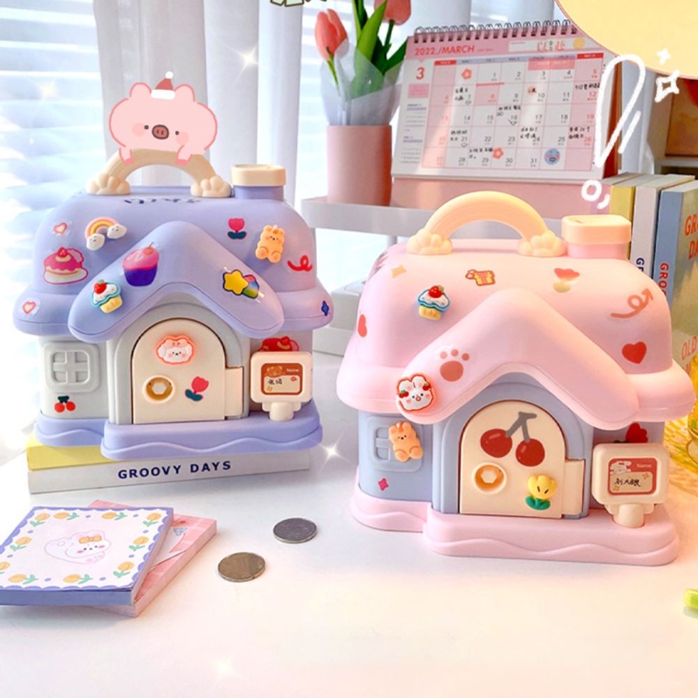 Wislibe🇩🇪 New Large Capacity (Include Stickers) Cartoon Piggy Bank Coin Bank Kawaii Girl Gift Small House Piggy Bank