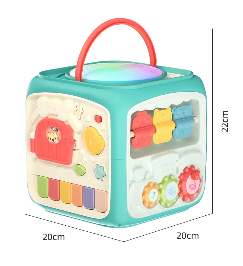 Baby Multi-Function Musical Toy Six-Sided Hand Drum Knocking Piano Drummer Geometric Building Block Polyhedral Body Cube