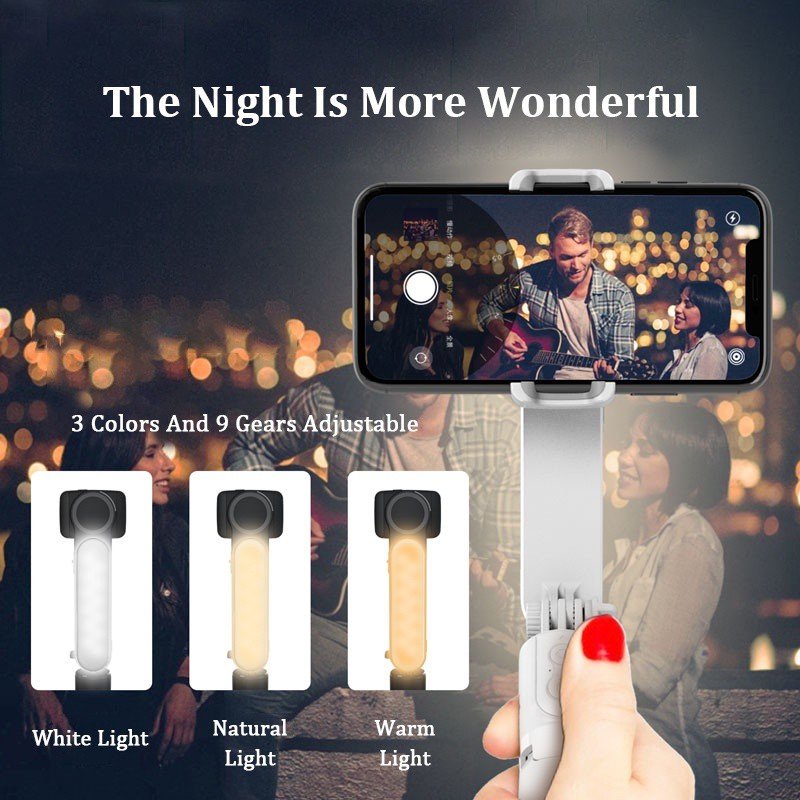 Mobile Phone Single Axis Stabilizer Telescopic Folding Bluetooth Selfie Stick Anti-shake With Led Fill Light Pole Tripod