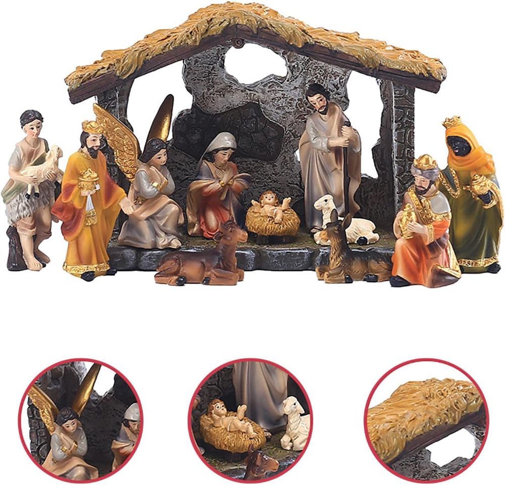 12Pcs Nativity Figurine Christ Easter Nativity Scene Set Religious Ornament Gift Ideas Wonderful Decoration For Home