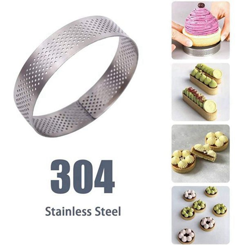 10 Pack Stainless Steel Tart Ring, Heat-Resistant Perforated Cake Mousse Ring, Round Ring Baking Doughnut Tools, 8cm