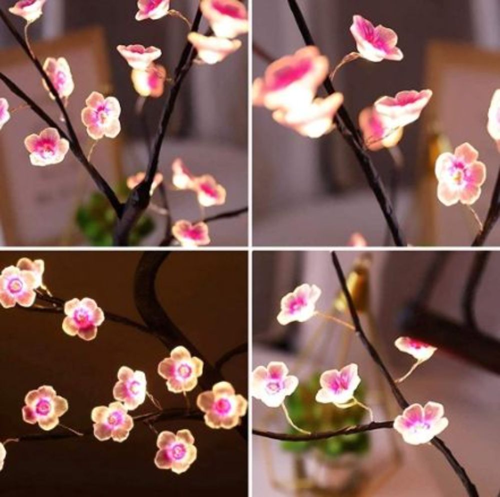 Home Decoration USB/Battery Powered Touch Switch Bonsai Cherry Blossom Pearl Desktop Tree LED Night Lamp Light Unique