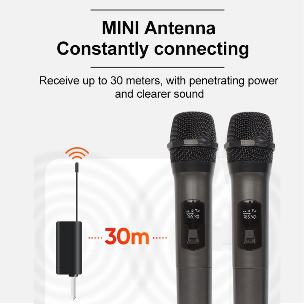 Wireless Microphone UHF Cordless Dual Handheld Dynamic Mic Set with Rechargeable Receiver for Karaoke Party Durable