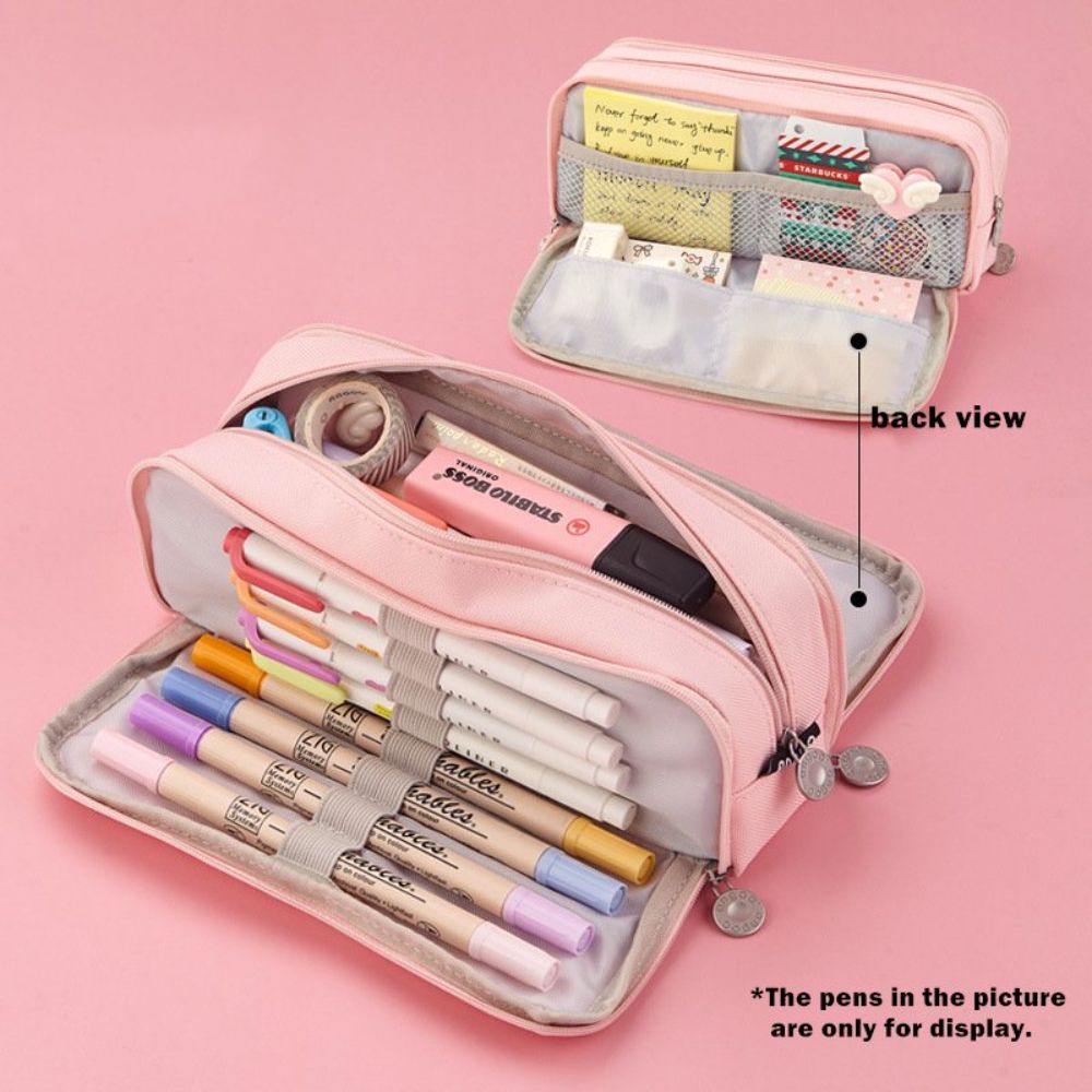 Double Sided Pen Bag Pencil Case Special Macaron Color Dual Canvas Pocket Storage Pouch Stationery School Easy Grip