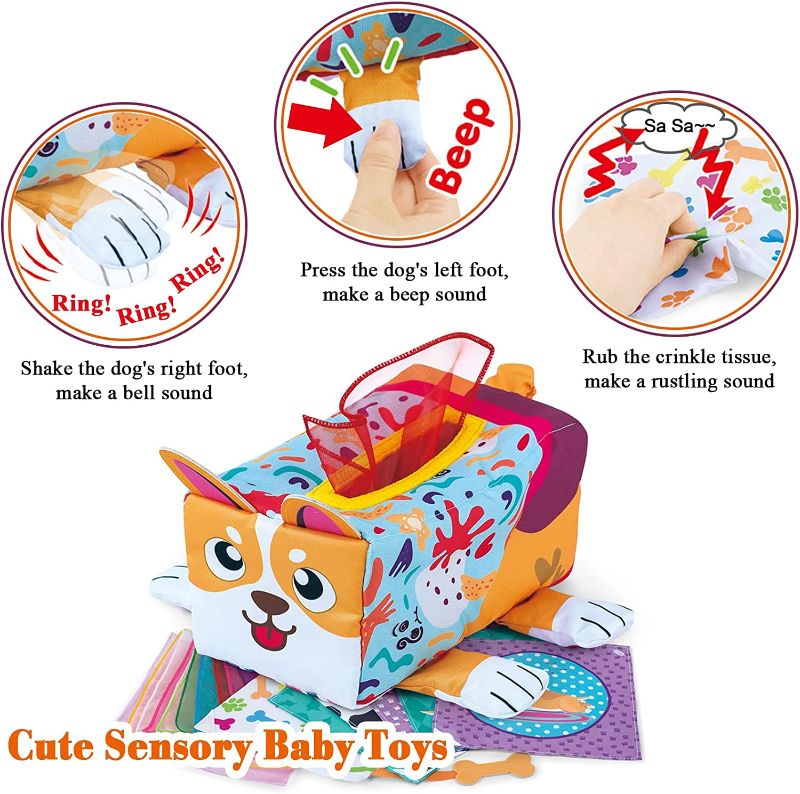 Soft Baby Tissue Box Toy , Educational Sensory Baby Toys for 6-12 Months Babies Infants Development Brain Enlightenment