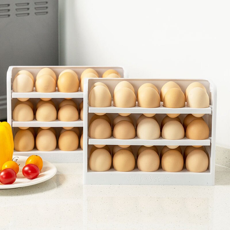 Three Layers Creative Flip Egg Storage Box Fridge Organizer Container Household Kitchen Fresh Rack Can Store 30 Egg