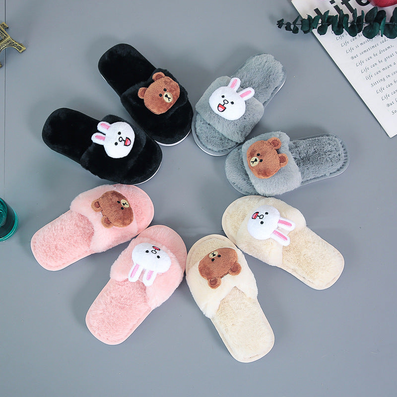 Indoor House Slipper Soft Plush Cotton Cute Slippers Cartoon Non-Slip Home Floor Furry Men Women For Bedroom Holiday