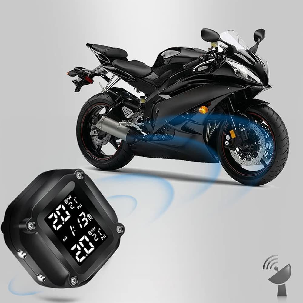 Motorcycle TPMS Security Alarm System Tire Temperature LCD Display With 2 External Sensors Motor Tire Pressure Monitor