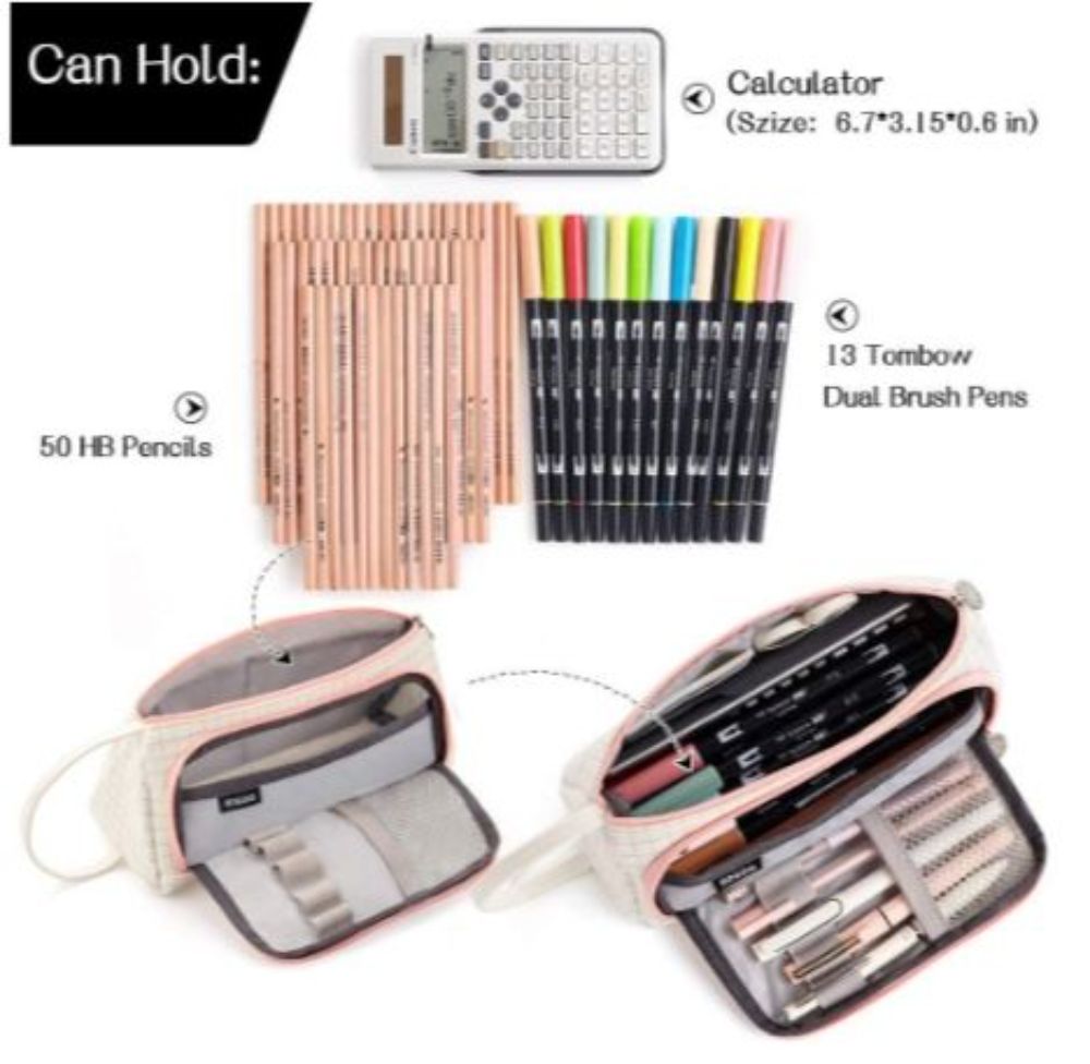 Plaid Pen Pencil Case, Multi Slot Grid Large Storage Bag, Stationery Cosmetic Student School Canvas Thick And Durable