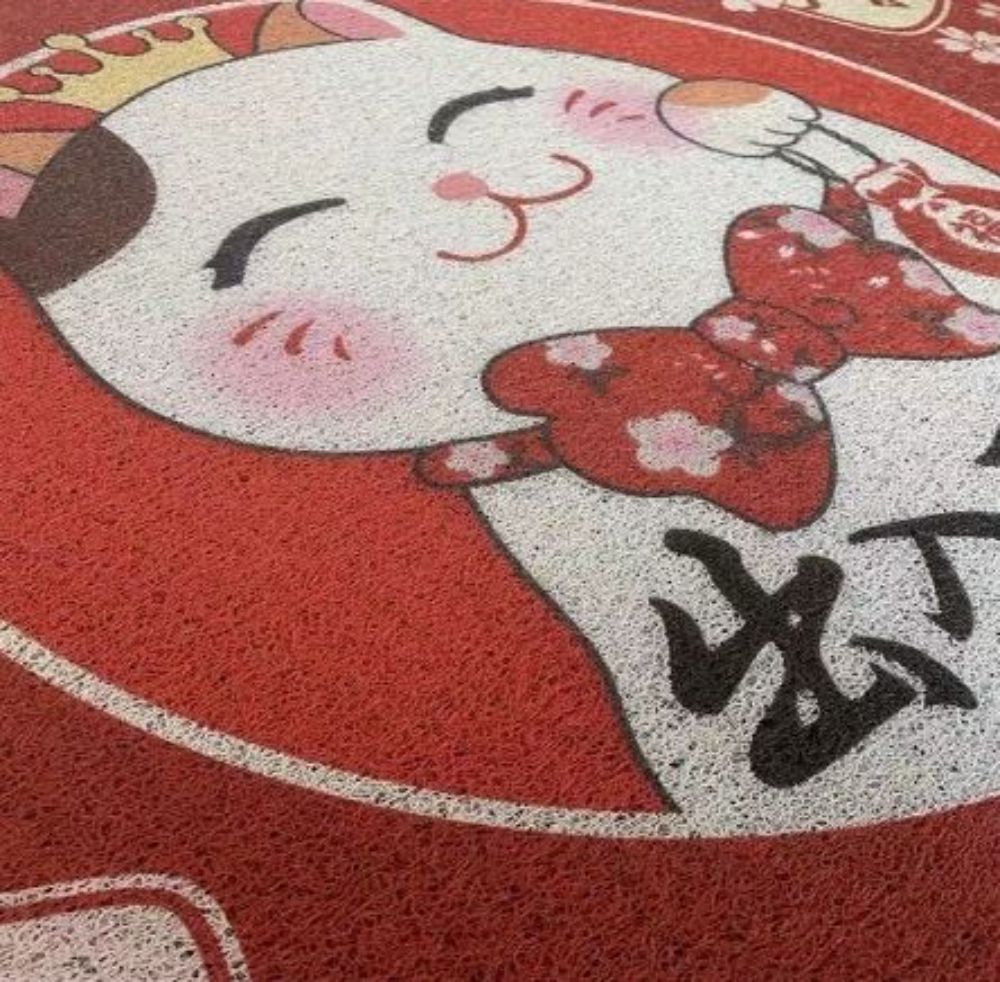 Lucky Cat Door Floor Mats Entrance Can Be Cut Red Silk Rings Household Foot Carpets Safe Carpet And Rugs Floor Mats