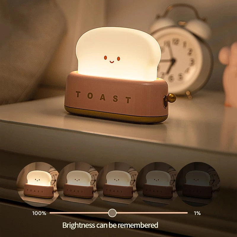 Creative Toast Night Light USB Rechargeable Timing LED Cute Sleep Lamp Household Decorative Lamp for Home Bedroom Table