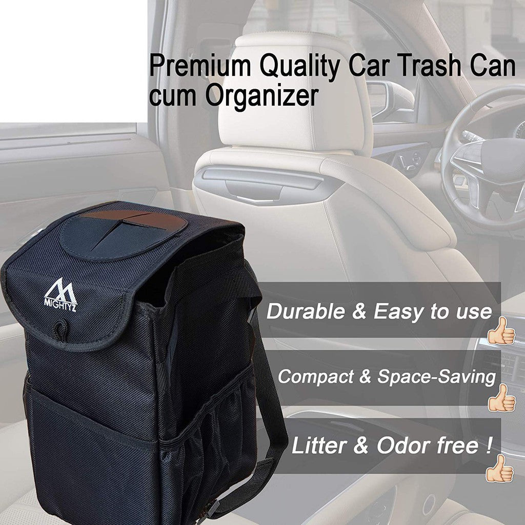 MightyZ Car Storage Black Bag Waterproof Hanging Trash Can Container