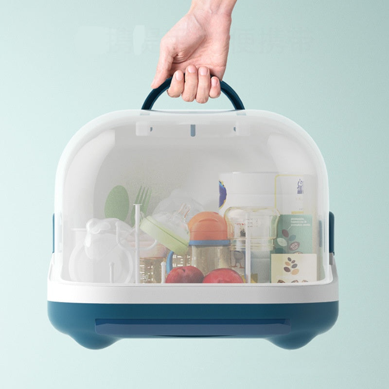 Portable Baby Bottle Drying Rack Storage Box Anti-Dust with Detachable Tray Milk Bottle Drainer