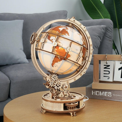 ROKR Robotime Wooden Globe 3D Puzzle DIY Wooden Model Building Block Kits Luminous Globe with LED Light  Assembly Toy