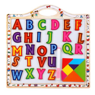 Children's Creative Wooden Drawing Board with Magnetic Blocks Numbers Letters for Toddlers Education Learning Doodle Toy