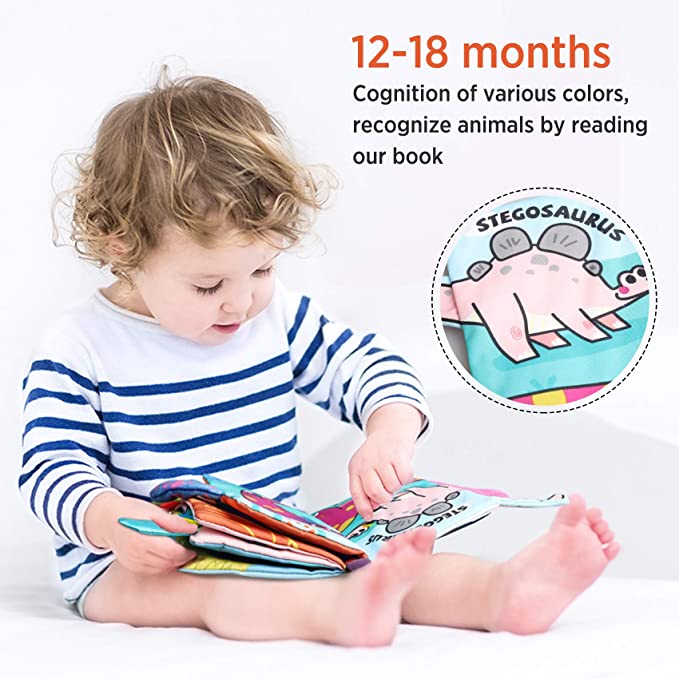 beiens Soft Baby Cloth Books, Touch and Feel Crinkle Books, My First Book, Infants & Toddler Early Development Interactive Toys, Easter Basket Stuffers, Baby Girl & Boy Gift (Dinosaur Tail-1 Book)