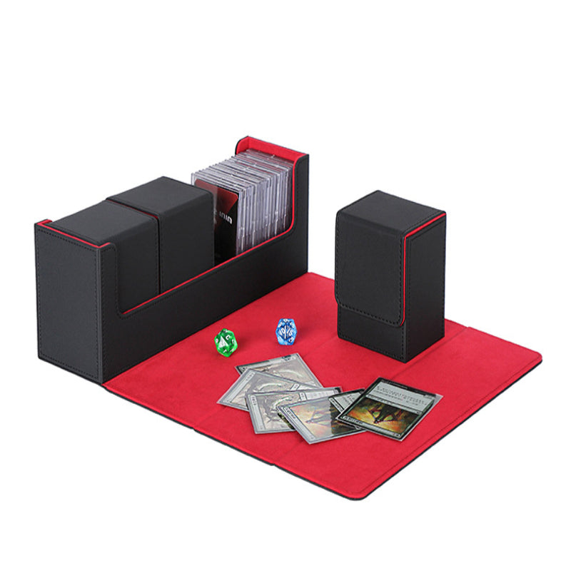 MTG Desk Box 400 Card Desk Box Card Storage Box Deck Box PU Leather Deck Box for Trading Card Games (Black+Red)