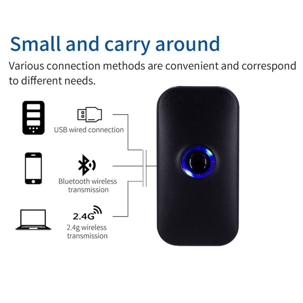 Handheld 3-in-1 Barcode Scanner 1D/2D/QR Bar Code Reader Support BT & 2.4G Wireless & USB Wired Connection High Accuracy