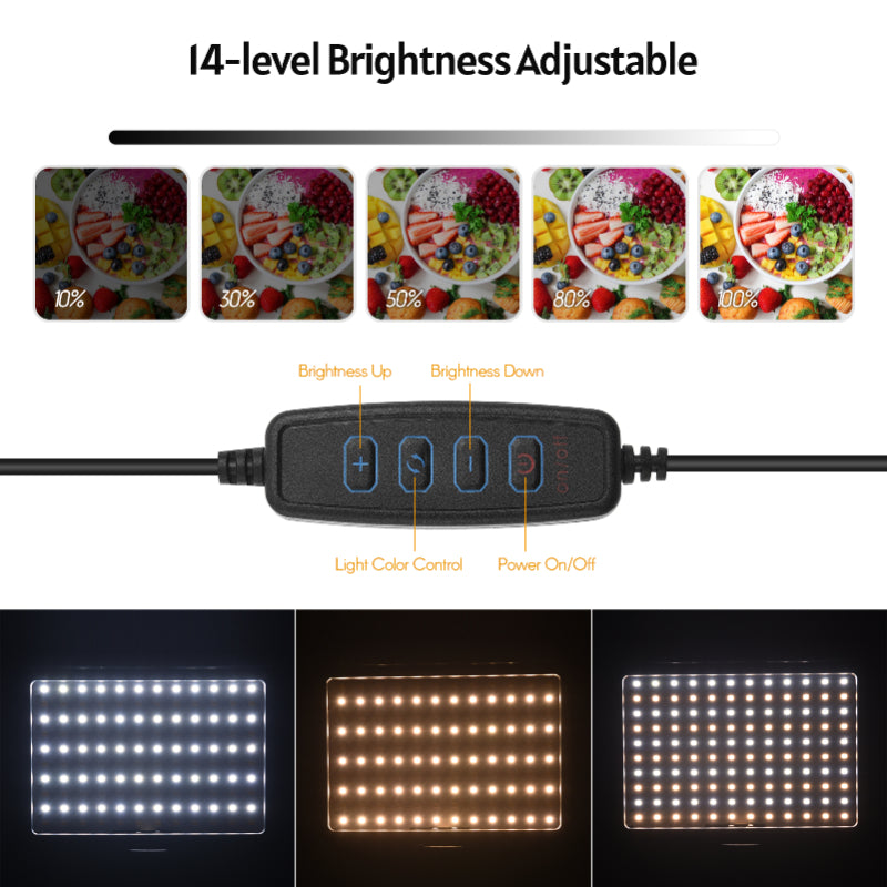 USB LED Video Light Kit Photography Lighting 3200K-5600K 120pcs Beads 14-level Dimmable with 148cm/58in Adjustable Stand