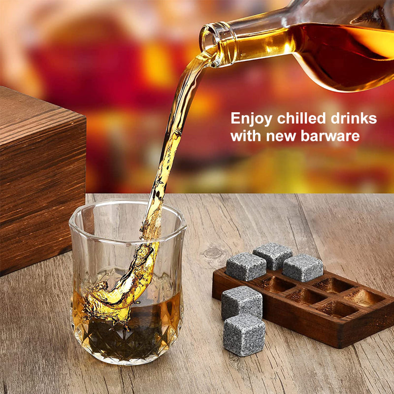 Whiskey Stones Gift Set Whiskey Glass Set Of 2 With 6 Granite Chilling Whiskey Rocks In Wooden Box Multi-Occasion Gift