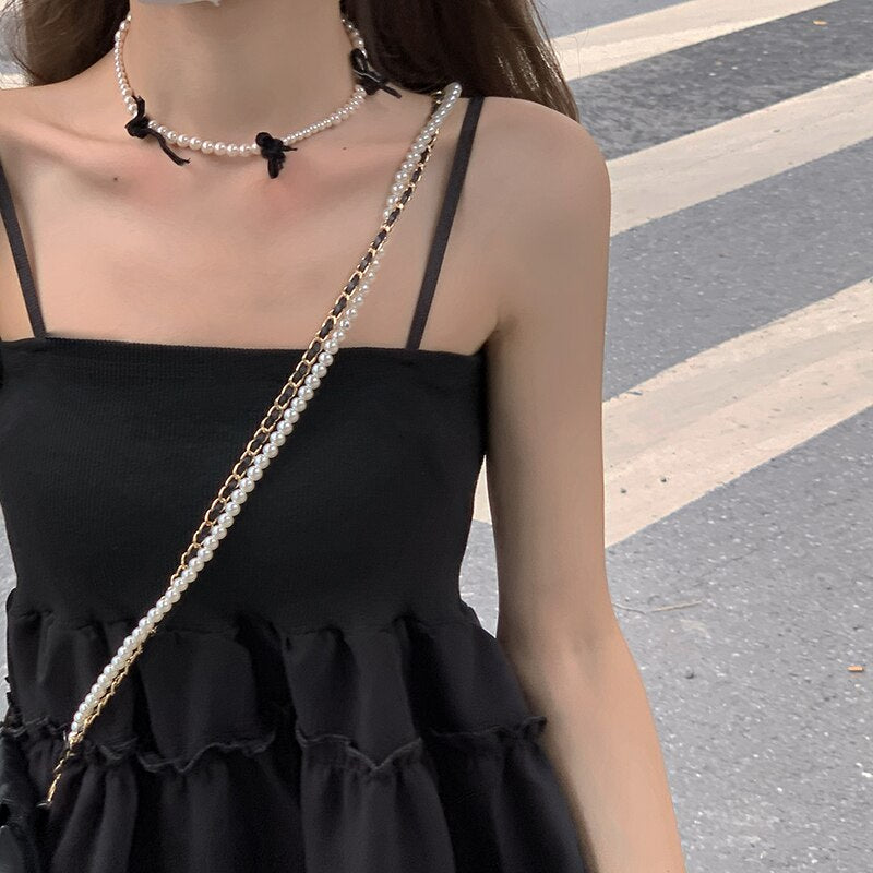 Sweet Spice Girl Little Black Dress Suspender Female Spaghetti Strap Short Skirt Korean Summer Casual Stylish Streetwear