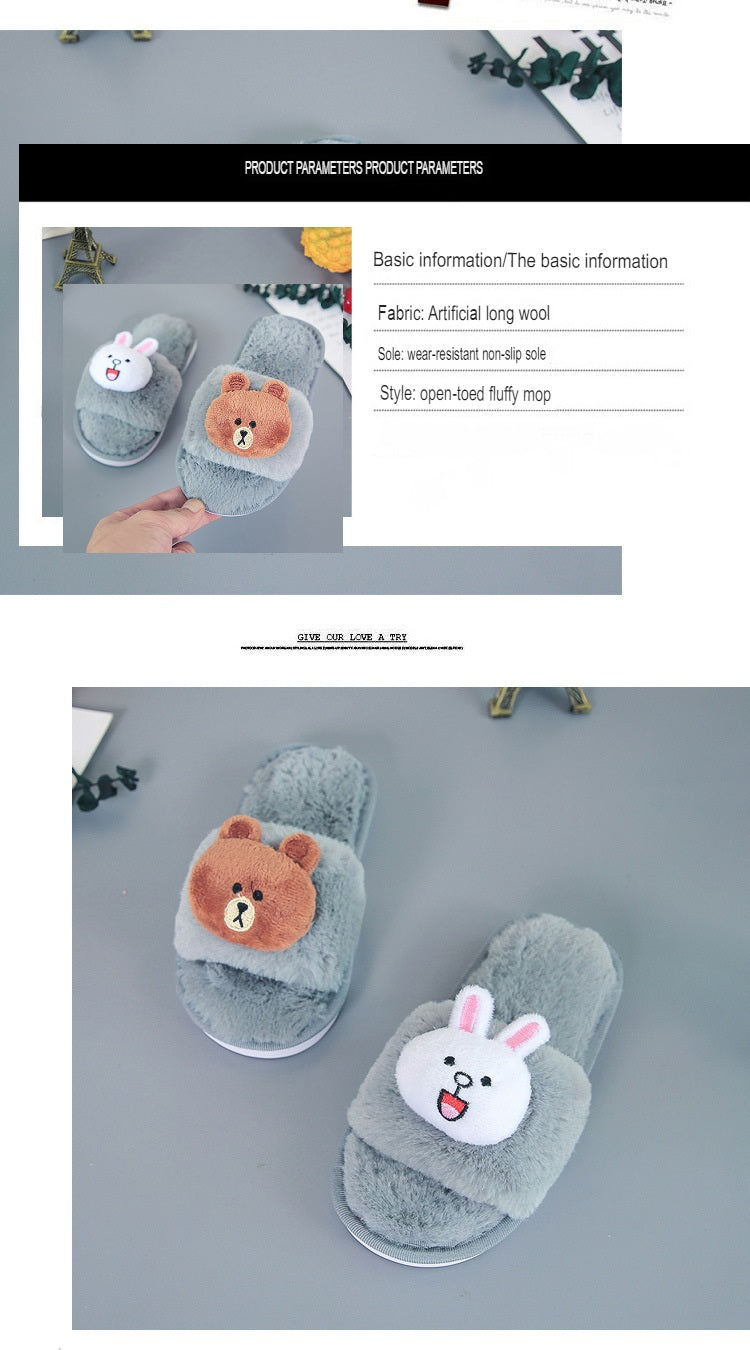 Indoor House Slipper Soft Plush Cotton Cute Slippers Cartoon Non-Slip Home Floor Furry Men Women For Bedroom Holiday