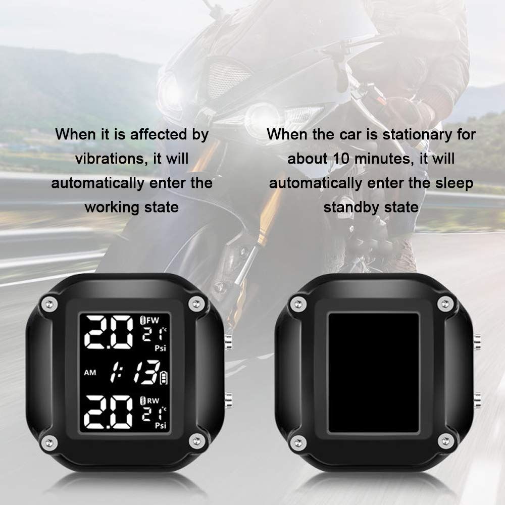 Motorcycle TPMS Security Alarm System Tire Temperature LCD Display With 2 External Sensors Motor Tire Pressure Monitor