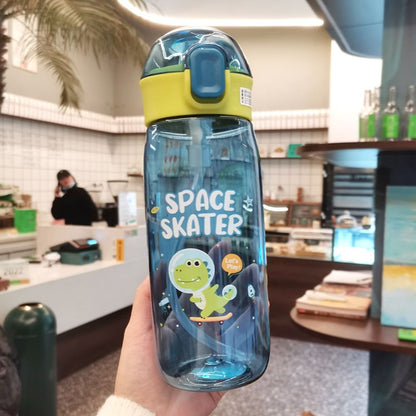 480ml High Quality Kids Water Bottle With Straw Leak-Proof BPA Free Cartoon Durable Plastic Drinking Bottle For Children