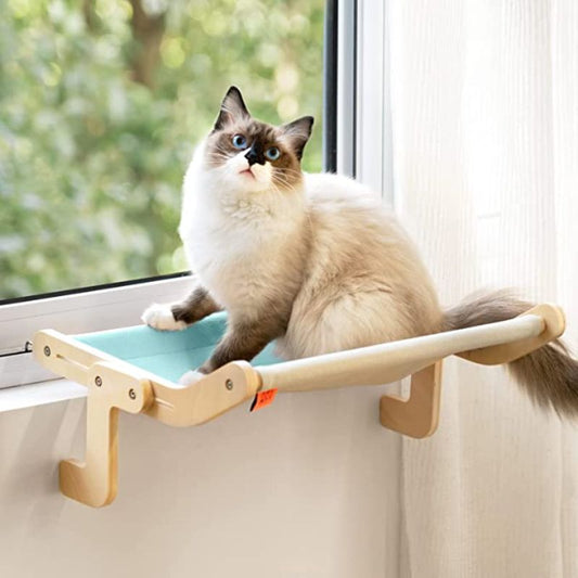 Cat Hanging Bed Adjustable Hammock Wooden Bracket Very Stable Load-Bearing 20kg Balcony Window Glass Hammock Sunbathing