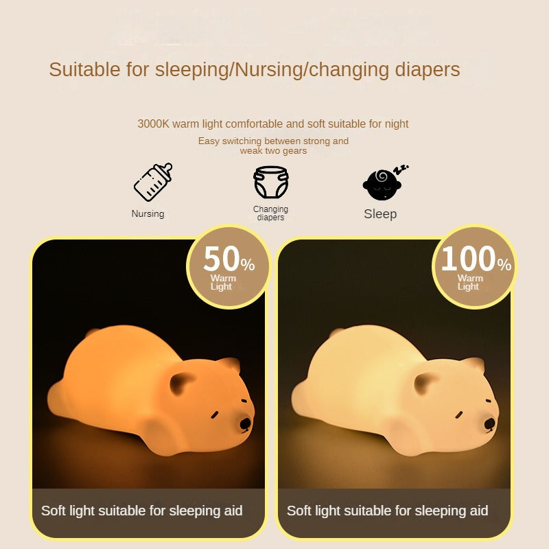 Night Sleeping Warm Light Eye Protection LED Cartoon Silicone Lamp Lovely Bear Reindeer Whale Modeling USB Rechargeable