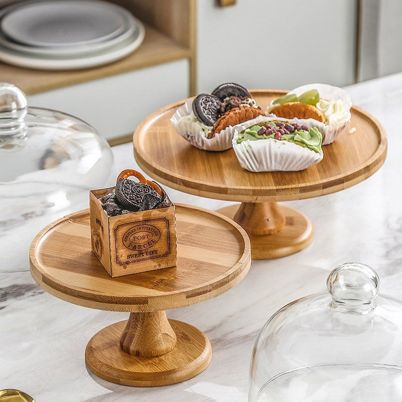 Wooden Tray Dessert Stand Cake Stand with Glass Cover Wood Decorative Tray Cake Pastry Bread Fruit Tasting Plate Dessert