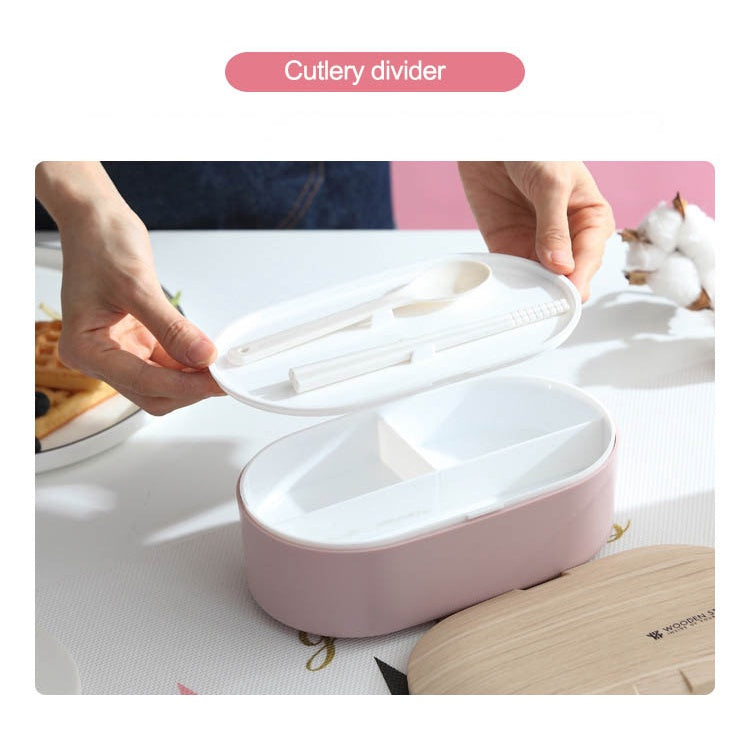 Copy of Microwave Safe Double Layer Lunch Box 800ml Oval Simple Lunch Box Ins Nordic Style Wooden Lunch Box Sealed Leak-proof