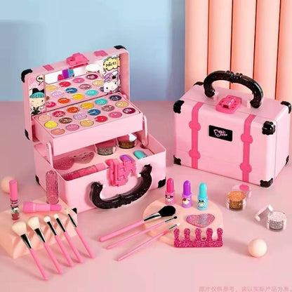 Non-toxic 32PCS Kids Real Makeup for Girls Kit Washable Mild Makeup Set Retro Beauty Pretend Play