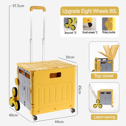 Large Folding Trolley Foldable Box Shopping Cart Trolley Kitchen Storage Box Wheeled Rolling Crate-Mobile Folding Cart